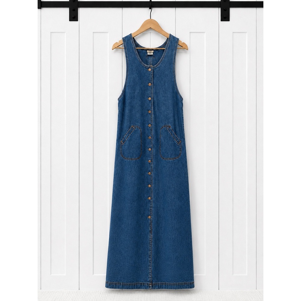 Sonoma Jean Co Denim Button Front Maxi Jumper Dress Size Large Blue Country